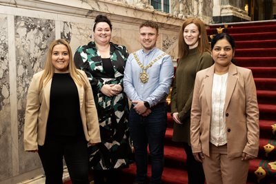 Belfast Lord Mayor Councillor Ryan Murphy with Inclusive Pathway to Enterprise particiapants