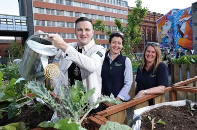 Deputy Lord Mayor Councillor Andrew McCormick with members of The Conservation Volunteers NI team at The BUG