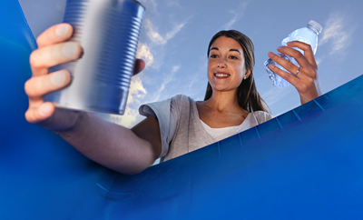Cans and bottles being recycled