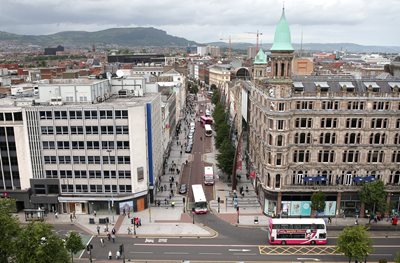 Aerial view of Royal Avenue and Donegall Place.