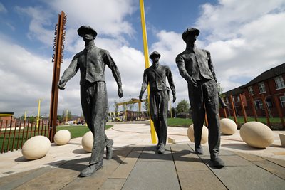 The Yardmen sculpture in the redeveloped Pitt Park