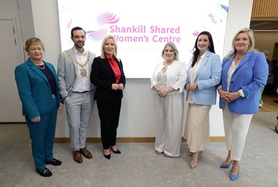 Lord Mayor Councillor Micky Murray and other speakers at the opening of the Shankill Shared Women's Centre