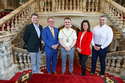 Belfast Lord Mayor Councillor Ryan Murphy welcomes The Fintech Corridor and ATPC to Belfast City Hall