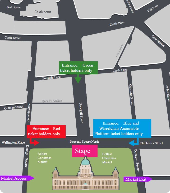 Map of Christmas Lights Switch-On at Belfast City Hall